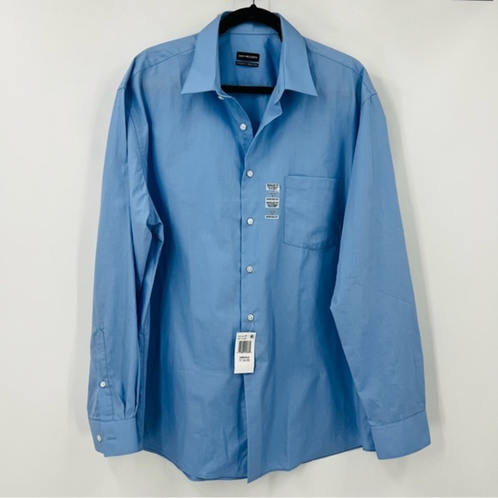 Van Heusen Wrinkle Free Regular Fit Men's Cameo Blue Dress Shirt‎ XL 17 34/35